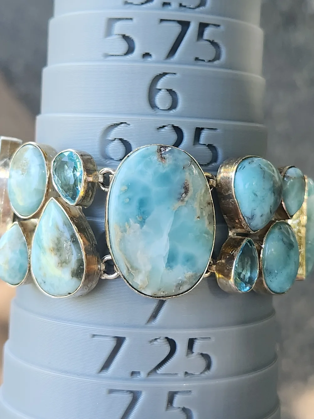 925 Sterling Silver Larimar Blue Topaz Chunky Statement Link Bracelet Boho